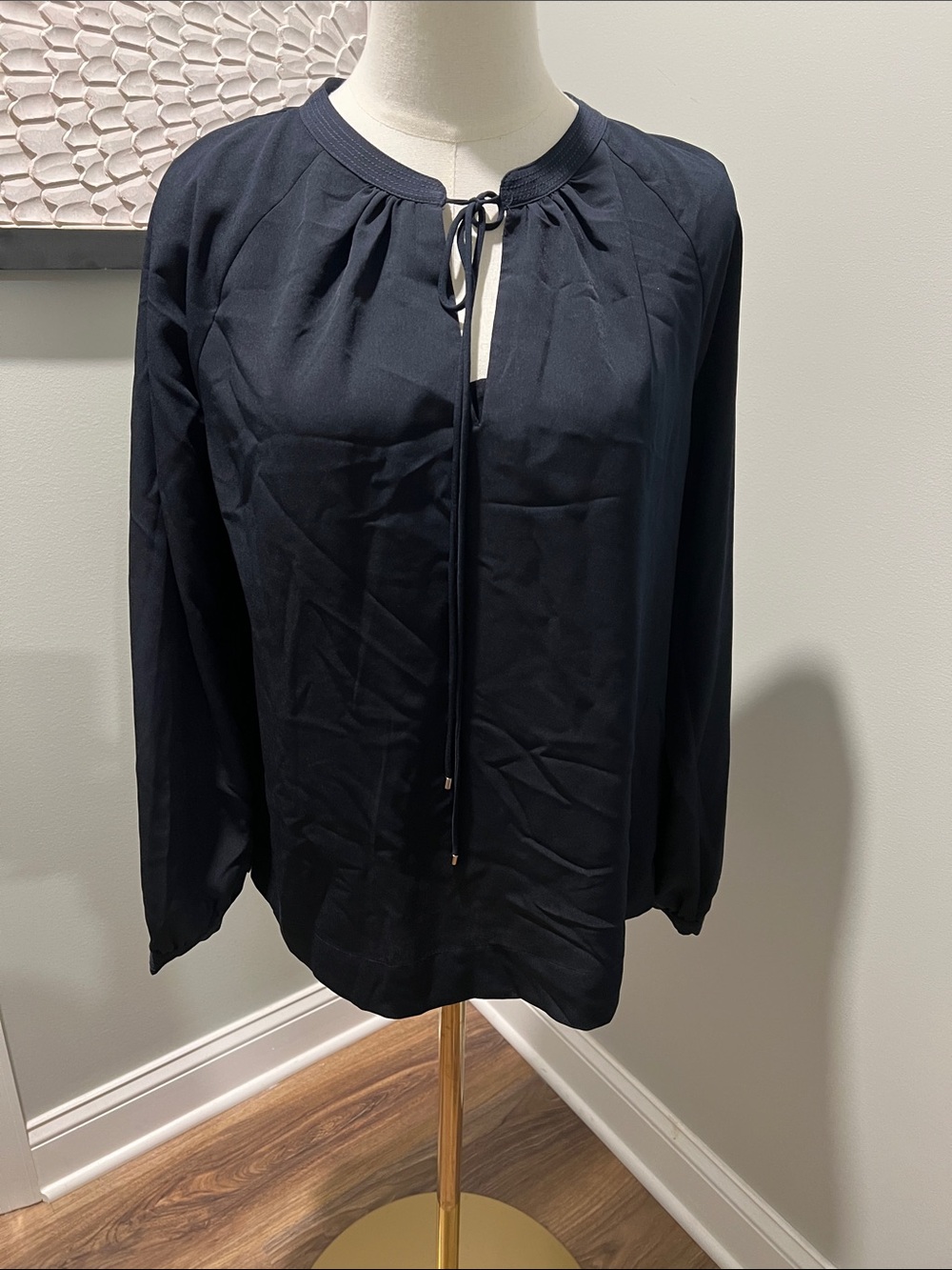Tommy Hilfiger Navy Tie-Front Long Sleeve Blouse